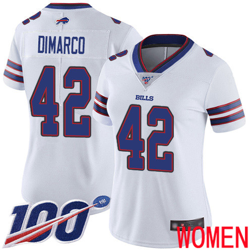 Women Buffalo Bills 42 Patrick DiMarco White Vapor Untouchable Limited Player 100th Season NFL Jersey